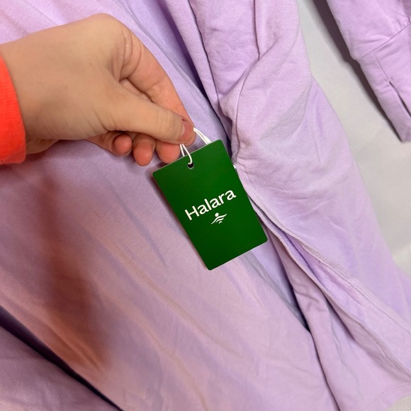 Halara Long Sleeve V Neck Tunic Hoodie Dress Lilac Purple Size L Athleisure NWT - Picture 5 of 14